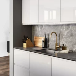 GoodHome 12mm Nepeta Matt Grey Soapstone Effect Paper & Resin Square Edge Kitchen Worktop, (L)3000mm -Goodhome goodhome 12mm nepeta matt grey soapstone effect paper resin square edge kitchen worktop l 3000mm5059340483344 02i