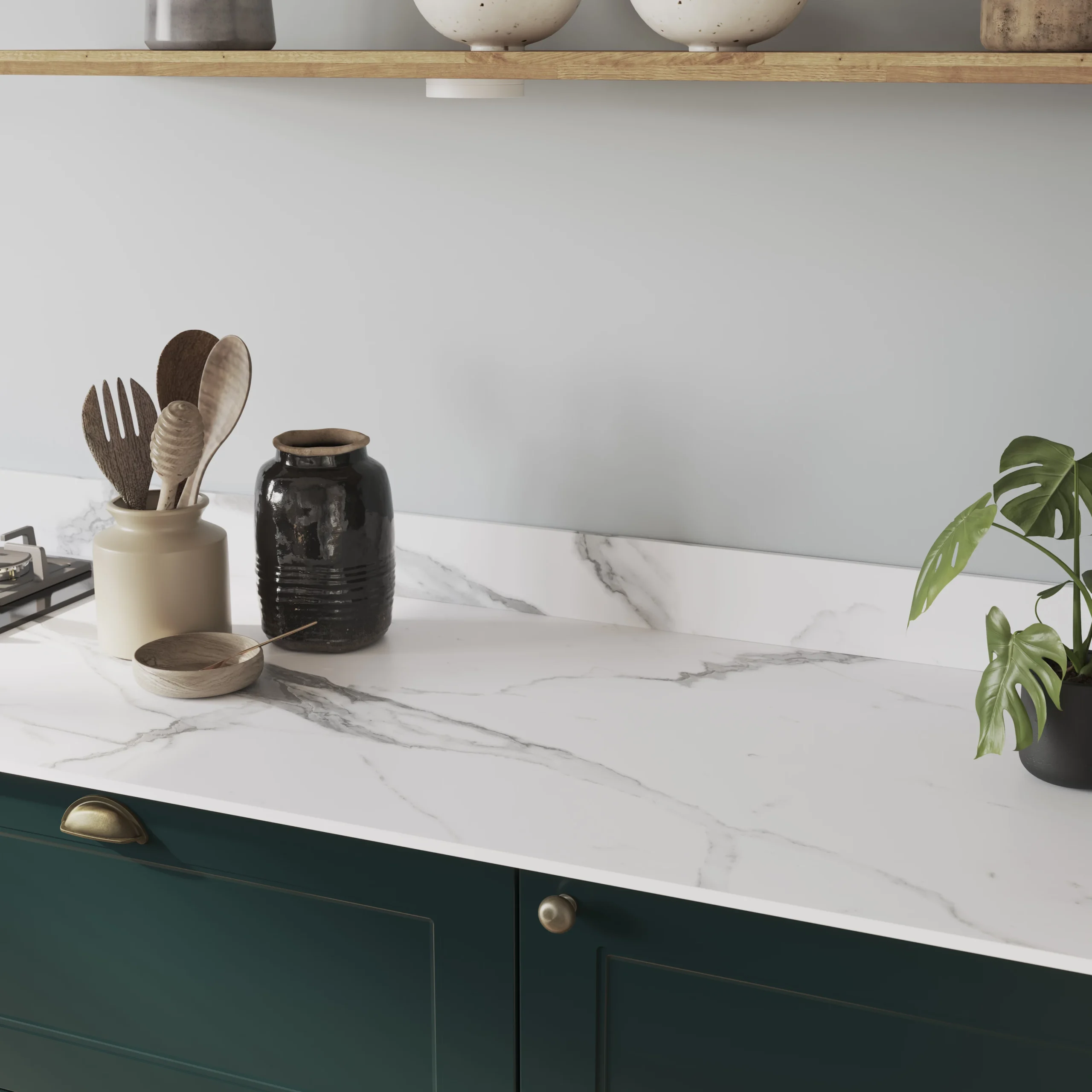 GoodHome 12mm Nepeta Matt White Marble Effect Paper & Resin Square Edge Kitchen Worktop, (L)3000mm 5 GoodHome 12mm Nepeta Matt White Marble Effect Paper & Resin Square Edge Kitchen Worktop, (L)3000mm - Image 5