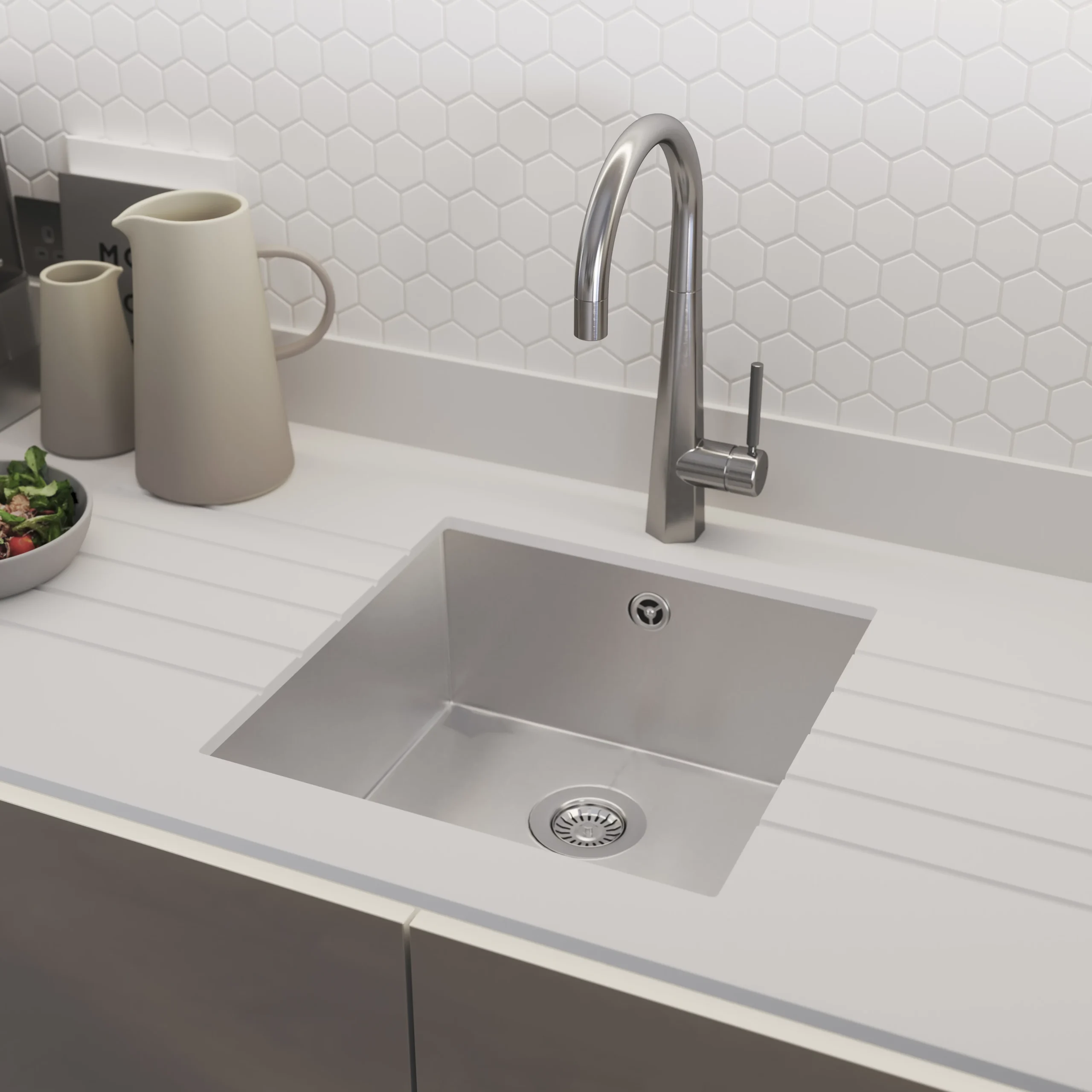 GoodHome 12mm Nepeta Matt White Stone Effect Paper & Resin Square Edge Kitchen Worktop, (L)3000mm 9 GoodHome 12mm Nepeta Matt White Stone Effect Paper & Resin Square Edge Kitchen Worktop, (L)3000mm - Image 9