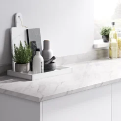 GoodHome 22mm Algiata Matt White Marble Effect Laminate & Particle Board Post-formed Kitchen Breakfast Bar, (L)2000mm -Goodhome goodhome 22mm algiata matt white marble effect laminate particle board post formed kitchen breakfast bar l 2000mm3663602635093 21i