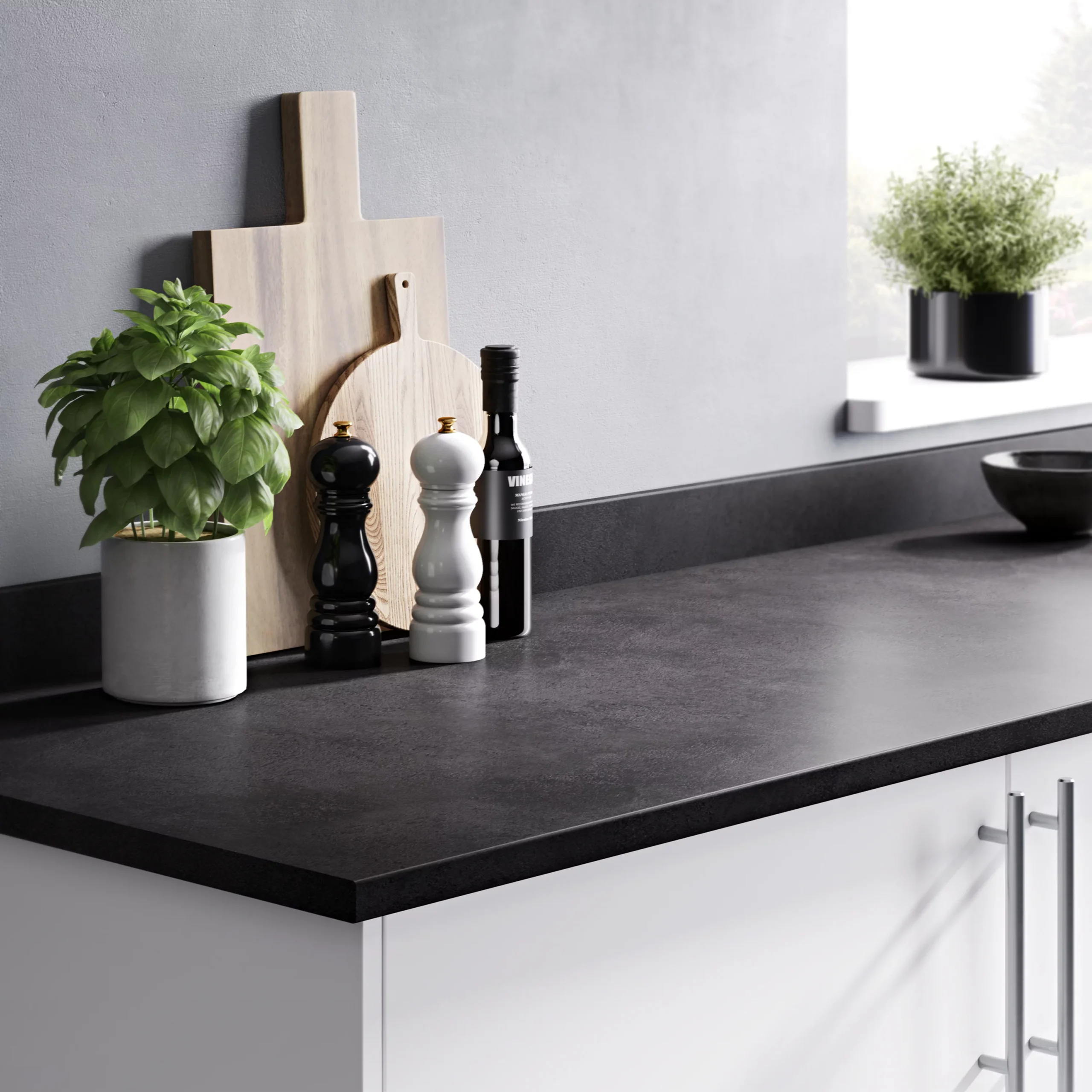 GoodHome 22mm Matt Grey Stone Effect Chipboard & Laminate Post-formed Kitchen Worktop, (L)3000mm 4 GoodHome 22mm Matt Grey Stone Effect Chipboard & Laminate Post-formed Kitchen Worktop, (L)3000mm - Image 4