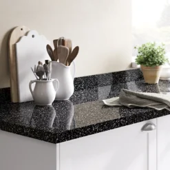 GoodHome 38mm Berberis Gloss Black Star Effect Laminate & Particle Board Square Edge Kitchen Breakfast Bar, (L)2000mm -Goodhome goodhome 38mm berberis gloss black star effect laminate particle board square edge kitchen breakfast bar l 2000mm3663602635178 21i