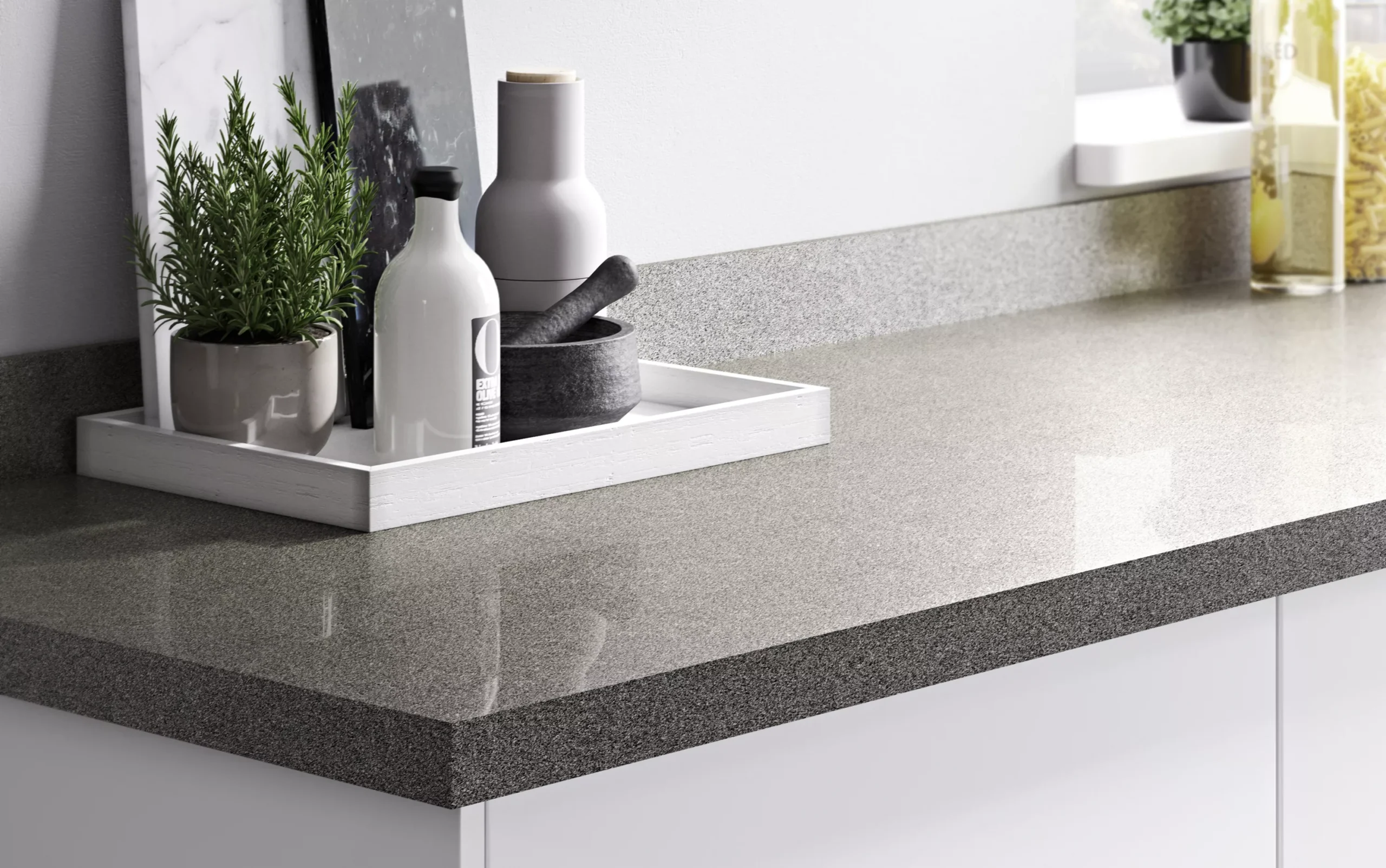 GoodHome 38mm Berberis Gloss Grey Glitter Effect Laminate & Particle Board Square Edge Kitchen Breakfast Bar, (L)2000mm 5 GoodHome 38mm Berberis Gloss Grey Glitter Effect Laminate & Particle Board Square Edge Kitchen Breakfast Bar, (L)2000mm - Image 5