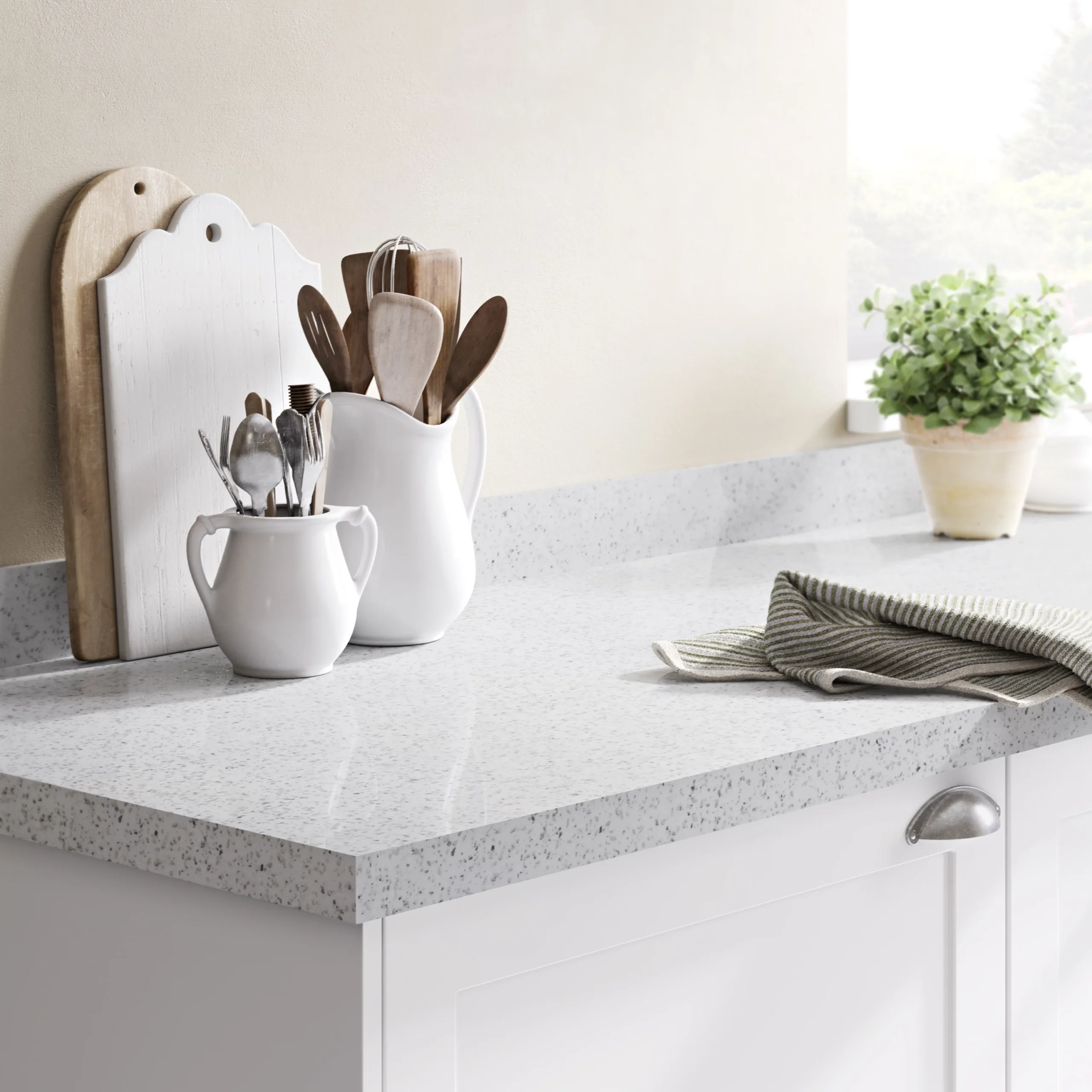 GoodHome 38mm Berberis Gloss White Star Sparkle Effect Chipboard Kitchen Worktop, (L)3000mm 2 GoodHome 38mm Berberis Gloss White Star Sparkle Effect Chipboard Kitchen Worktop, (L)3000mm - Image 2