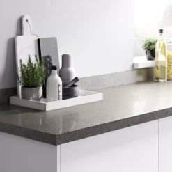 GoodHome 38mm Gloss Grey Glitter Effect Chipboard & Laminate Square Edge Kitchen Worktop, (L)3000mm -Goodhome goodhome 38mm gloss grey glitter effect chipboard laminate square edge kitchen worktop l 3000mm3663602635413 21i BQ
