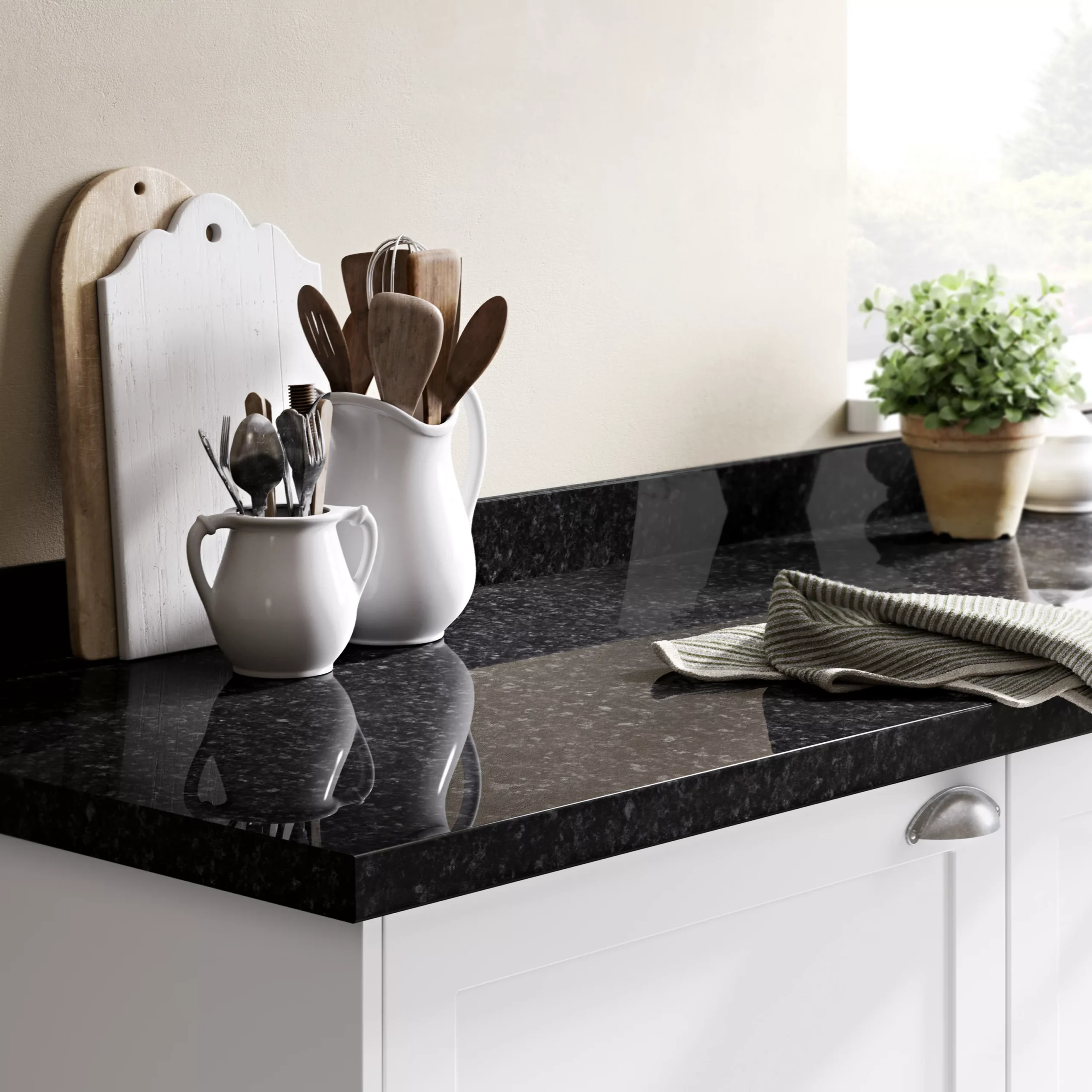 GoodHome 38mm Kabsa Gloss Black Granite Effect Laminate & Particle Board Post-formed Kitchen Breakfast Bar, (L)2000mm 4 GoodHome 38mm Kabsa Gloss Black Granite Effect Laminate & Particle Board Post-formed Kitchen Breakfast Bar, (L)2000mm - Image 4