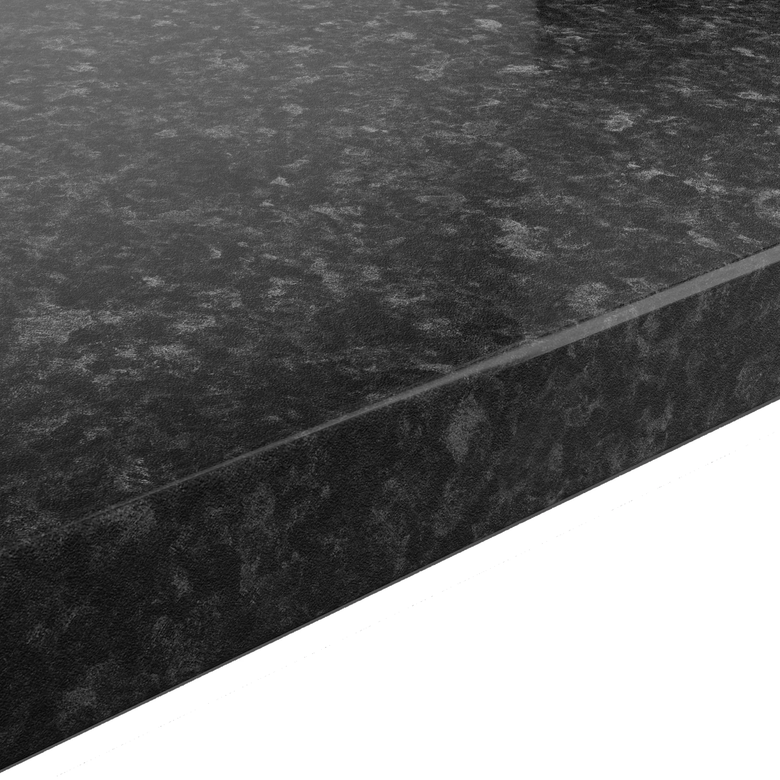 GoodHome 38mm Kabsa Gloss Black Granite Effect Laminate & Particle Board Post-formed Kitchen Breakfast Bar, (L)2000mm 1 GoodHome 38mm Kabsa Gloss Black Granite Effect Laminate & Particle Board Post-formed Kitchen Breakfast Bar, (L)2000mm