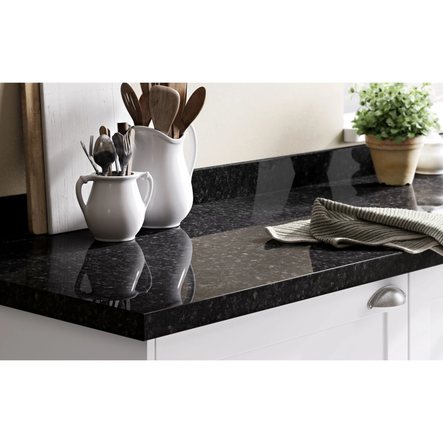 GoodHome 38mm Kabsa Gloss Black Granite Effect Laminate Post-formed Kitchen Worktop, (L)3000mm 4 GoodHome 38mm Kabsa Gloss Black Granite Effect Laminate Post-formed Kitchen Worktop, (L)3000mm - Image 4