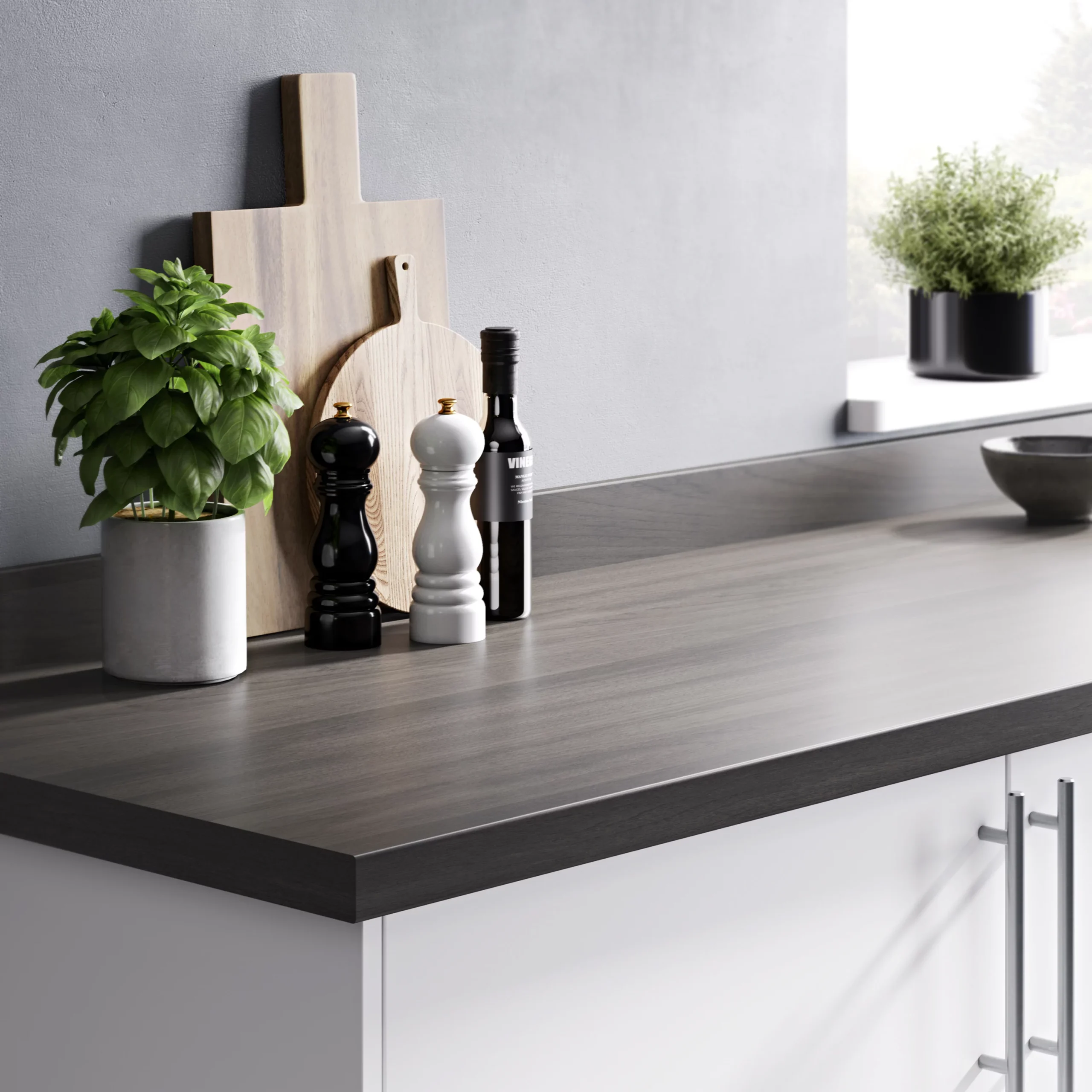 GoodHome 38mm Kabsa Matt Grey Oak Effect Laminate & Particle Board Post-formed Kitchen Breakfast Bar, (L)2000mm 4 GoodHome 38mm Kabsa Matt Grey Oak Effect Laminate & Particle Board Post-formed Kitchen Breakfast Bar, (L)2000mm - Image 4