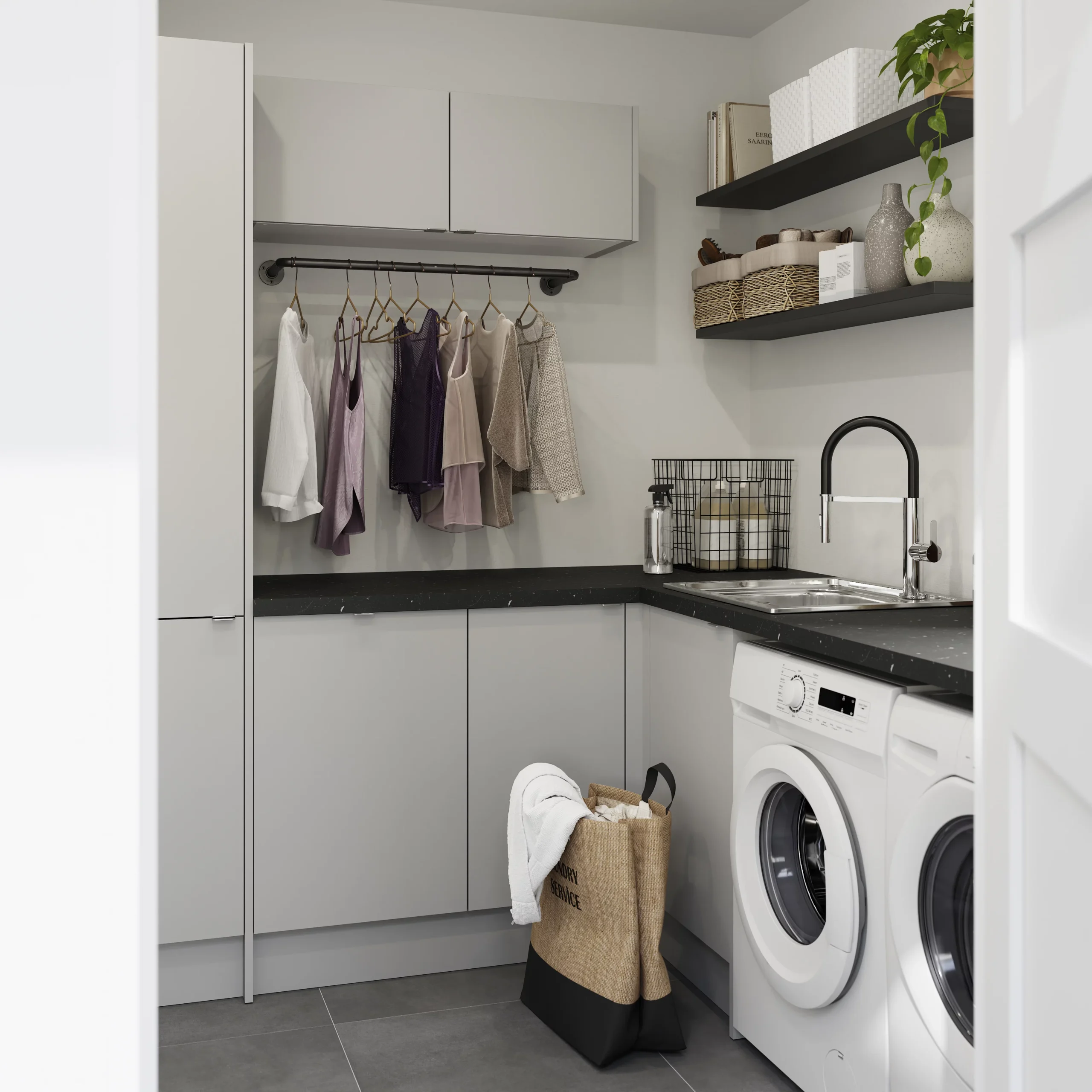 GoodHome 38mm Kala Matt Black Stone Effect Chipboard & Laminate Square Edge Kitchen Worktop, (L)3000mm 6 GoodHome 38mm Kala Matt Black Stone Effect Chipboard & Laminate Square Edge Kitchen Worktop, (L)3000mm - Image 6