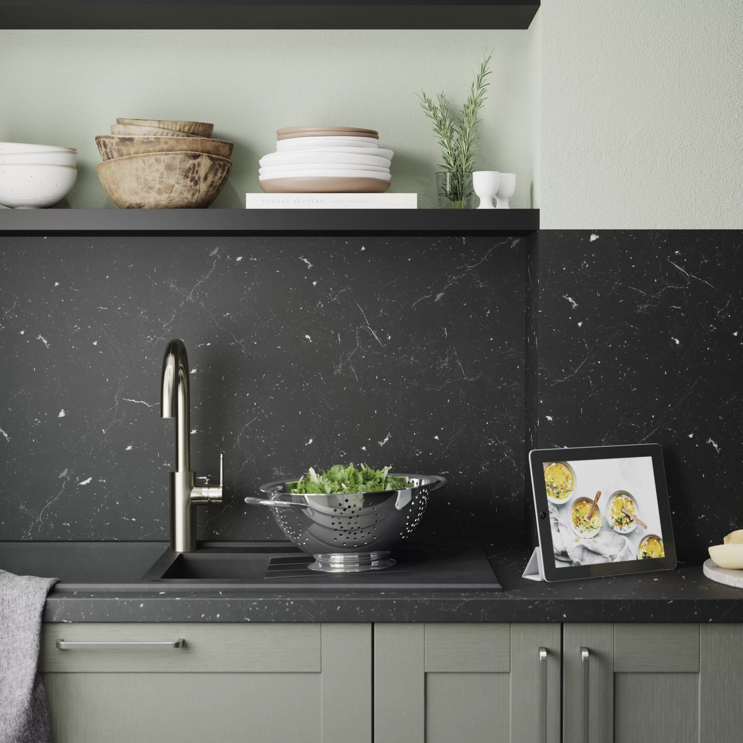 GoodHome 38mm Kala Matt Black Stone Effect Chipboard & Laminate Square Edge Kitchen Worktop, (L)3000mm 3 GoodHome 38mm Kala Matt Black Stone Effect Chipboard & Laminate Square Edge Kitchen Worktop, (L)3000mm - Image 3