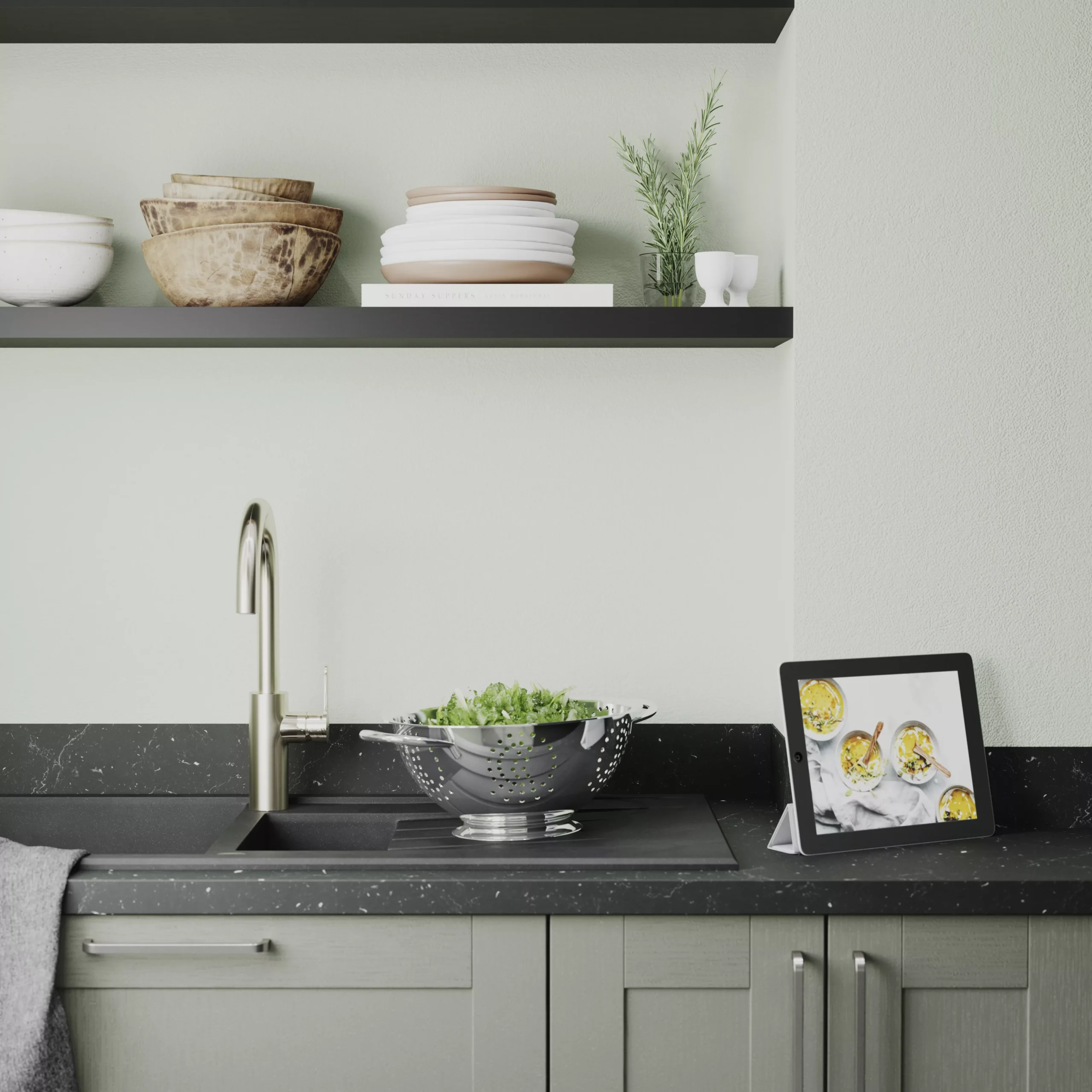 GoodHome 38mm Kala Matt Black Stone Effect Chipboard & Laminate Square Edge Kitchen Worktop, (L)3000mm 4 GoodHome 38mm Kala Matt Black Stone Effect Chipboard & Laminate Square Edge Kitchen Worktop, (L)3000mm - Image 4