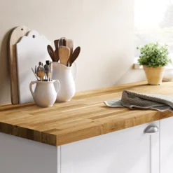 GoodHome 40mm Hinita Natural Solid Oak Square Edge Kitchen Island Worktop, (L)1800mm -Goodhome goodhome 40mm hinita natural solid oak square edge kitchen island worktop l 1800mm3663602636106 21i