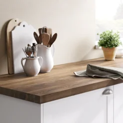 GoodHome 40mm Hinita Stained Dark Wood Effect Solid Oak Square Edge Kitchen Island Worktop, (L)1800mm -Goodhome goodhome 40mm hinita stained dark wood effect solid oak square edge kitchen island worktop l 1800mm3663602636113 21i