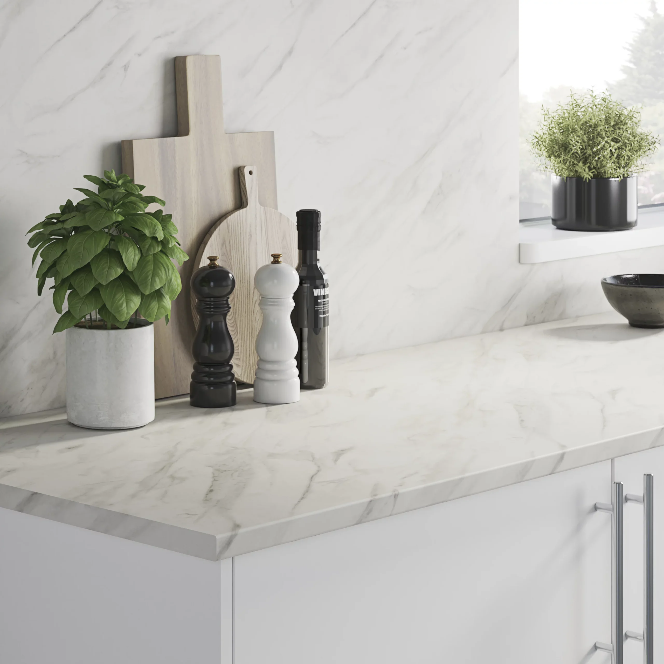 GoodHome Algiata White Marble Effect Laminate & Particle Board Back Panel, (H)600mm (W)3000mm (T)8mm 3 GoodHome Algiata White Marble Effect Laminate & Particle Board Back Panel, (H)600mm (W)3000mm (T)8mm - Image 3