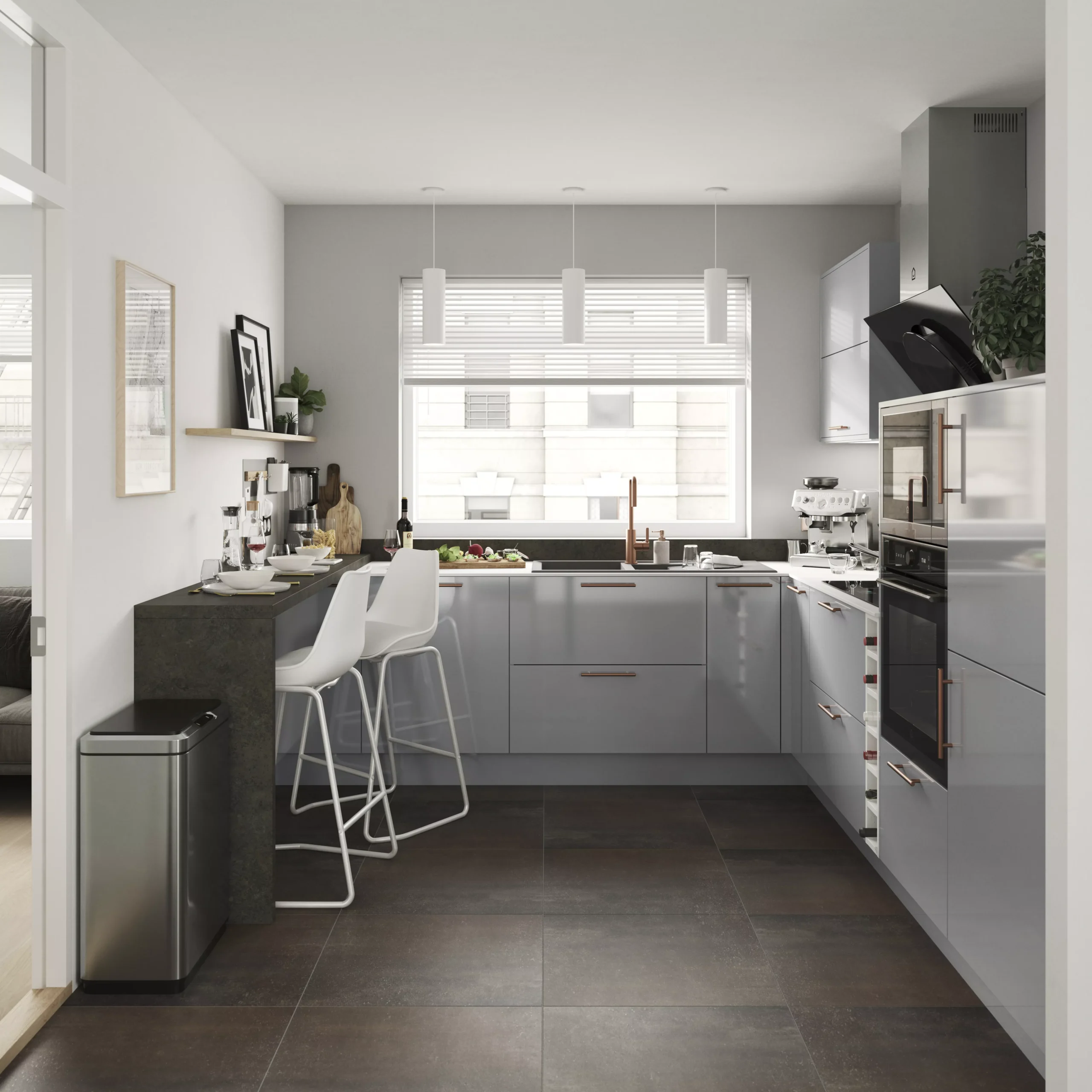 GoodHome Alisma Innovo Handleless High Gloss Light Grey Slab Standard Corner Post, (W)34mm (H)895mm 2 GoodHome Alisma Innovo Handleless High Gloss Light Grey Slab Standard Corner Post, (W)34mm (H)895mm - Image 2