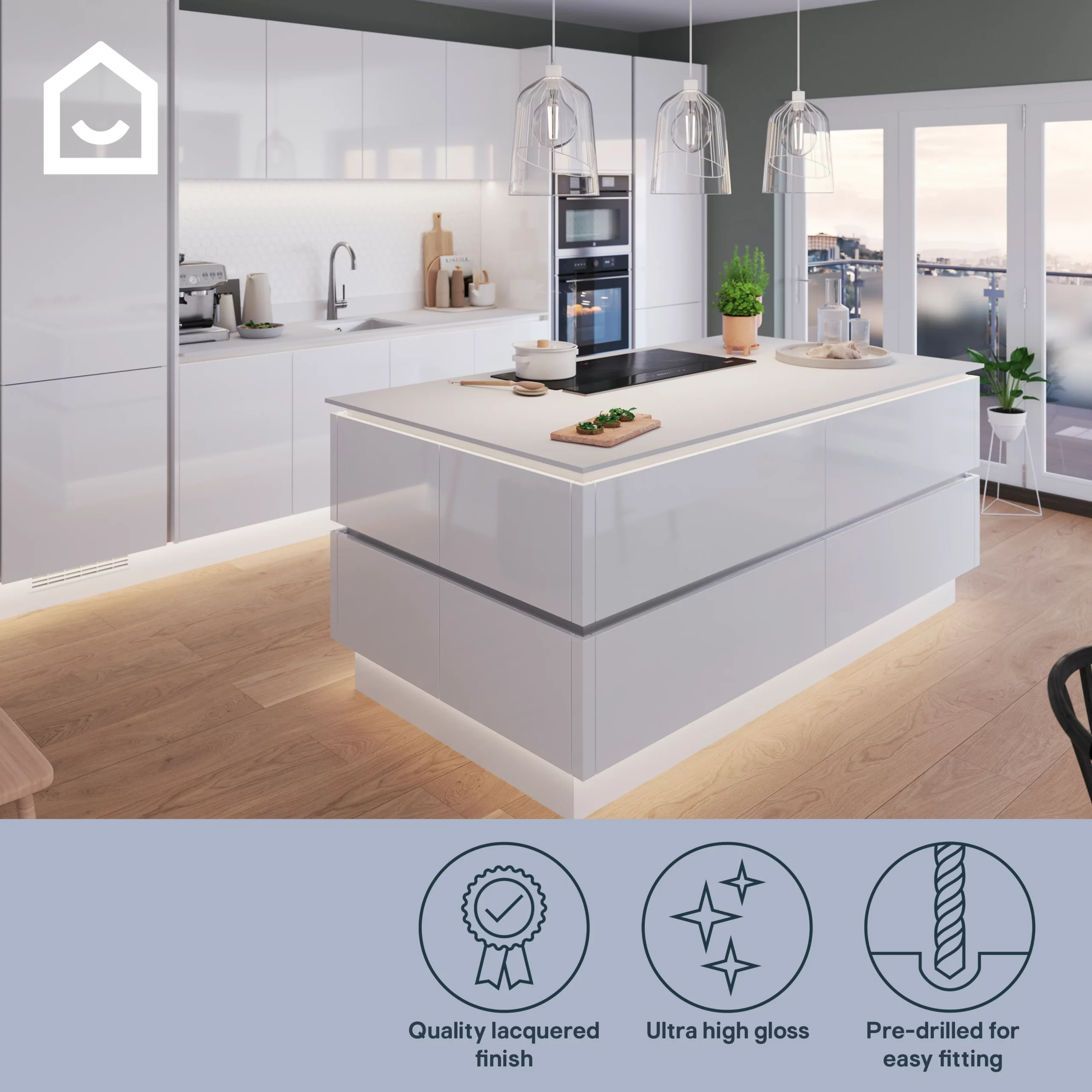 GoodHome Alisma Innovo Handleless High Gloss White Slab Standard Corner Post, (W)34mm (H)895mm 7 GoodHome Alisma Innovo Handleless High Gloss White Slab Standard Corner Post, (W)34mm (H)895mm - Image 7