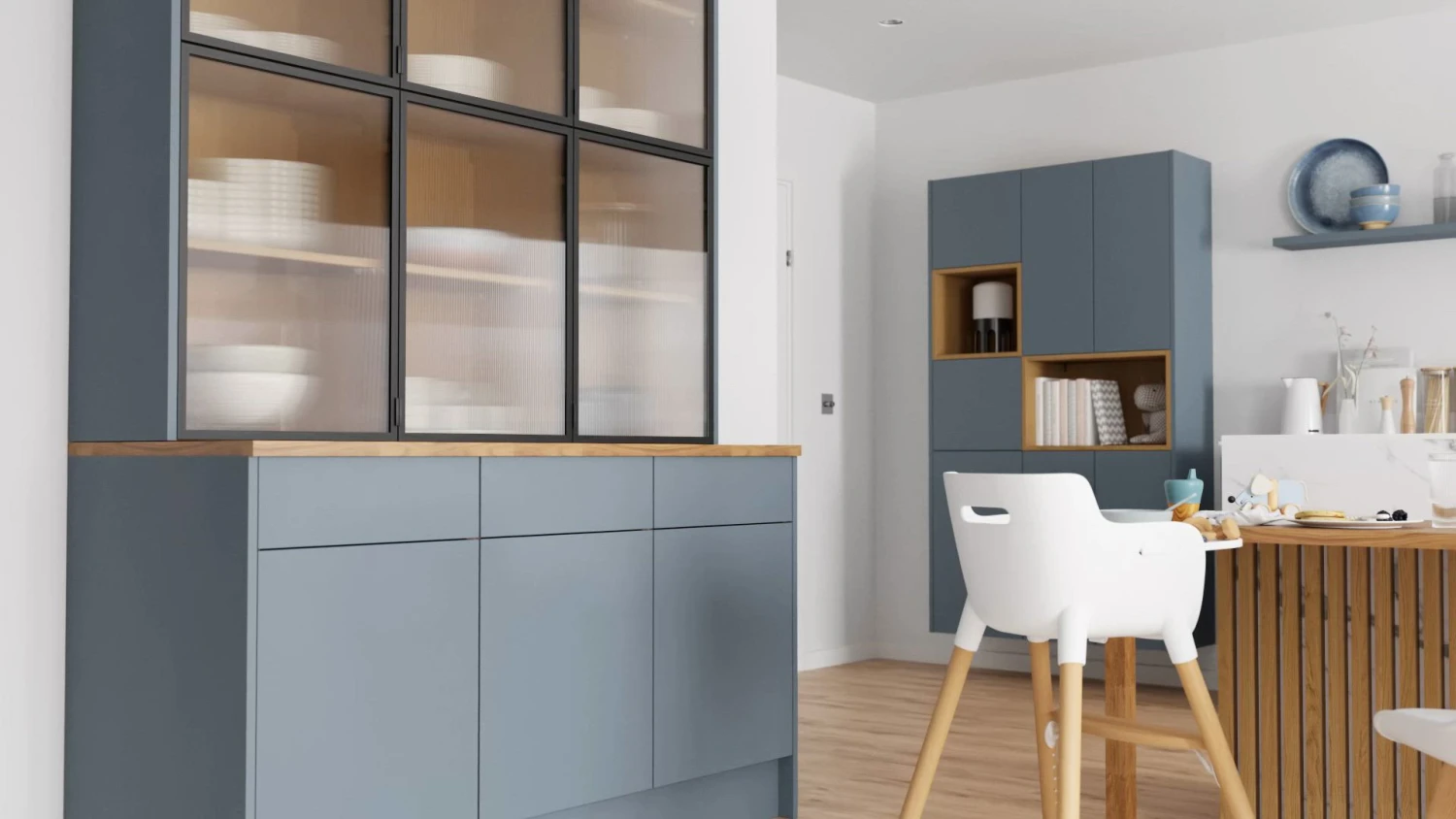 GoodHome Alisma Matt Blue Slab Highline Cabinet Door (W)400mm (H)715mm (T)18mm 2 GoodHome Alisma Matt Blue Slab Highline Cabinet Door (W)400mm (H)715mm (T)18mm - Image 2