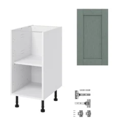 GoodHome Alpinia Matt Green Painted Wood Effect Shaker Base Kitchen Cabinet (W)400mm (H)720mm -Goodhome goodhome alpinia matt green painted wood effect shaker base kitchen cabinet w 400mm h 720mm5059340701653 07c bq