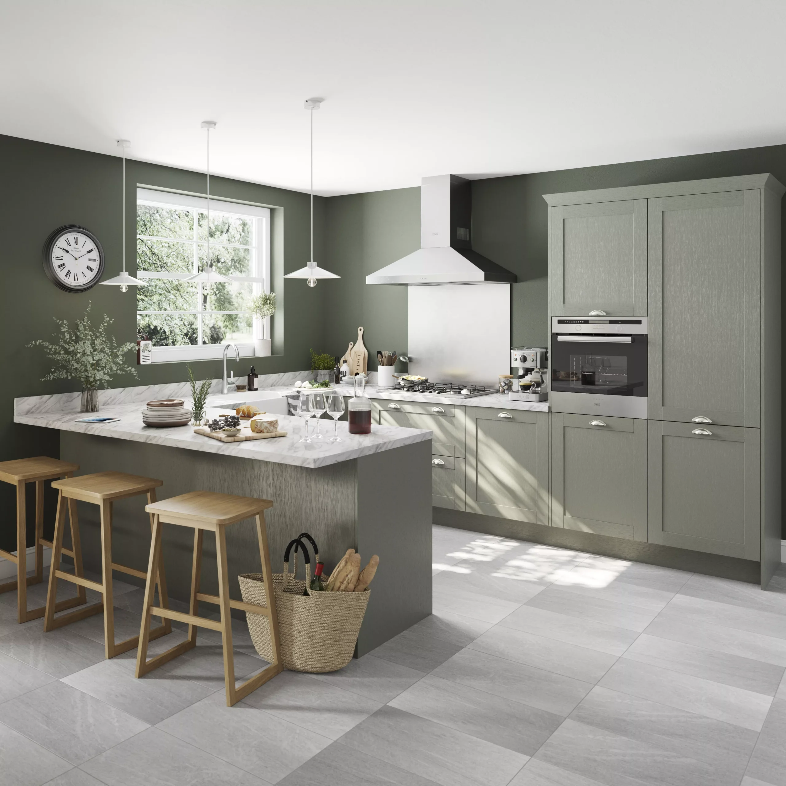 GoodHome Alpinia Matt Green Painted Wood Effect Shaker Glazed Cabinet Door (W)300mm (H)715mm (T)18mm 5 GoodHome Alpinia Matt Green Painted Wood Effect Shaker Glazed Cabinet Door (W)300mm (H)715mm (T)18mm - Image 5