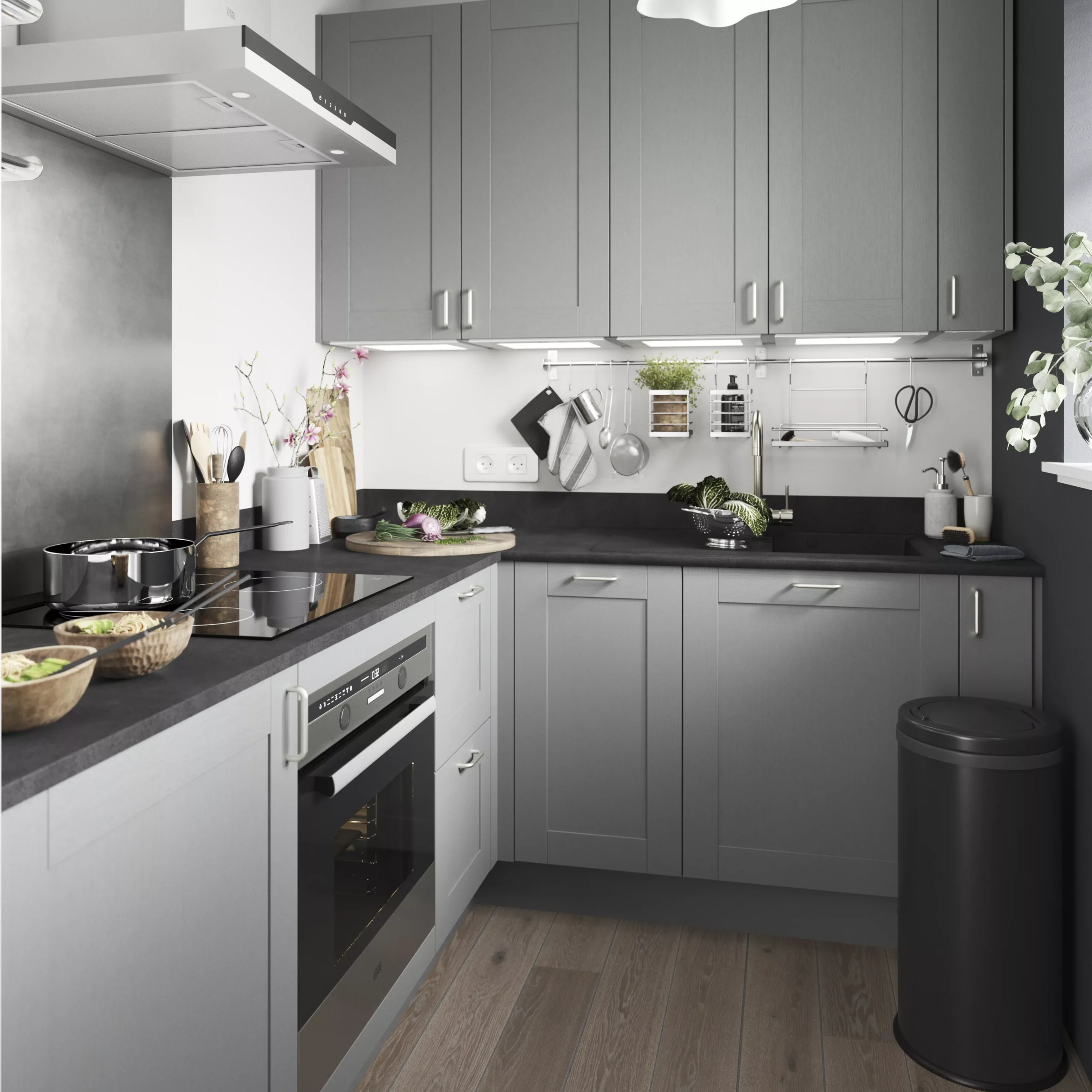 GoodHome Alpinia Matt Slate Grey Painted Wood Effect Shaker Tall Wall Cabinet Door (W)500mm (H)895mm (T)18mm 4 GoodHome Alpinia Matt Slate Grey Painted Wood Effect Shaker Tall Wall Cabinet Door (W)500mm (H)895mm (T)18mm - Image 4
