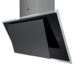 GoodHome Bamia GHAGRE90 Black Glass Angled Cooker Hood, (W)90cm -Goodhome goodhome bamia ghagre90 black glass angled cooker hood w 90cm3663602434320 25c bq