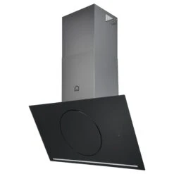 GoodHome Bamia GHAGRO90 Black Glass Round Angled Cooker Hood, (W)90cm