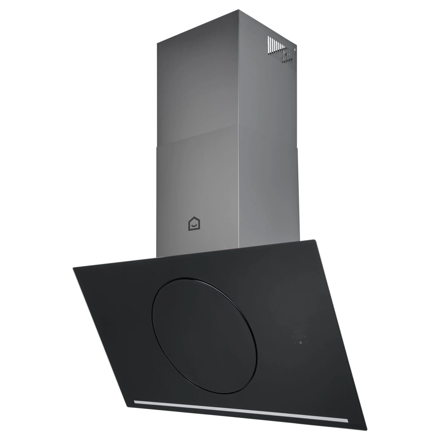 GoodHome Bamia GHAGRO90 Black Glass Round Angled Cooker Hood, (W)90cm 1 GoodHome Bamia GHAGRO90 Black Glass Round Angled Cooker Hood, (W)90cm