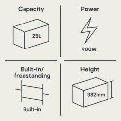 GoodHome Bamia GHMO25UK 25L Built-in Microwave - Brushed Black -Goodhome goodhome bamia ghmo25uk 25l built in microwave brushed black5059340213781 01t bq