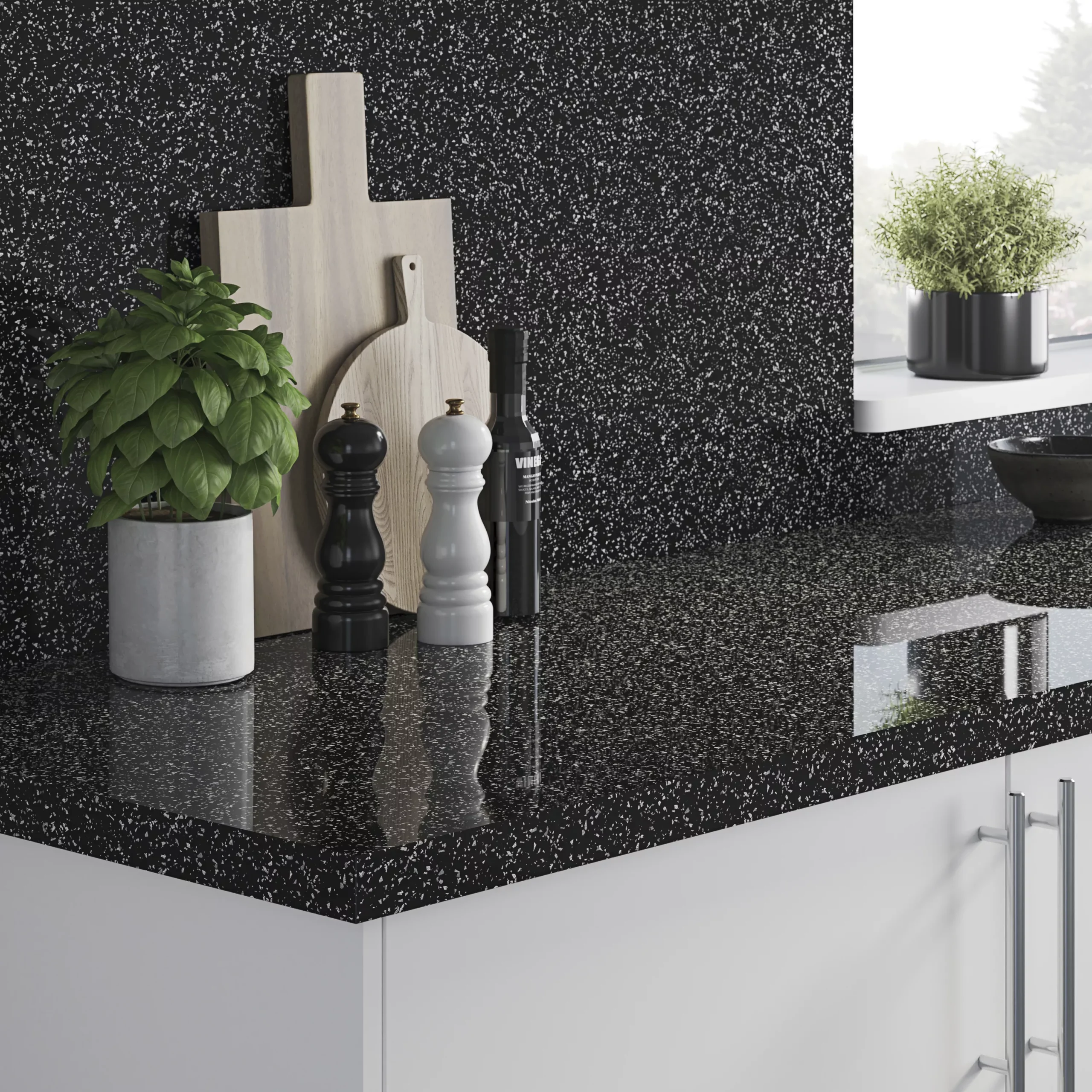 GoodHome Black & White Star Sparkle Effect Paper & Resin Back Panel, (H)600mm (W)2000mm (T)3mm 4 GoodHome Black & White Star Sparkle Effect Paper & Resin Back Panel, (H)600mm (W)2000mm (T)3mm - Image 4