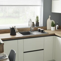 GoodHome Fatali Black Composite Quartz 1 Bowl Sink & Drainer (W)500mm X (L)780mm -Goodhome goodhome fatali black composite quartz 1 bowl sink drainer w 500mm x l 780mm5059340458366 20i