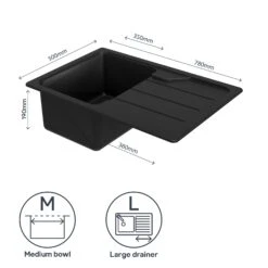 GoodHome Fatali Black Composite Quartz 1 Bowl Sink & Drainer (W)500mm X (L)780mm -Goodhome goodhome fatali black composite quartz 1 bowl sink drainer w 500mm x l 780mm5059340458366 71c EN