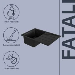 GoodHome Fatali Black Composite Quartz 1 Bowl Sink & Drainer (W)500mm X (L)780mm -Goodhome goodhome fatali black composite quartz 1 bowl sink drainer w 500mm x l 780mm5059340458366 75c EN