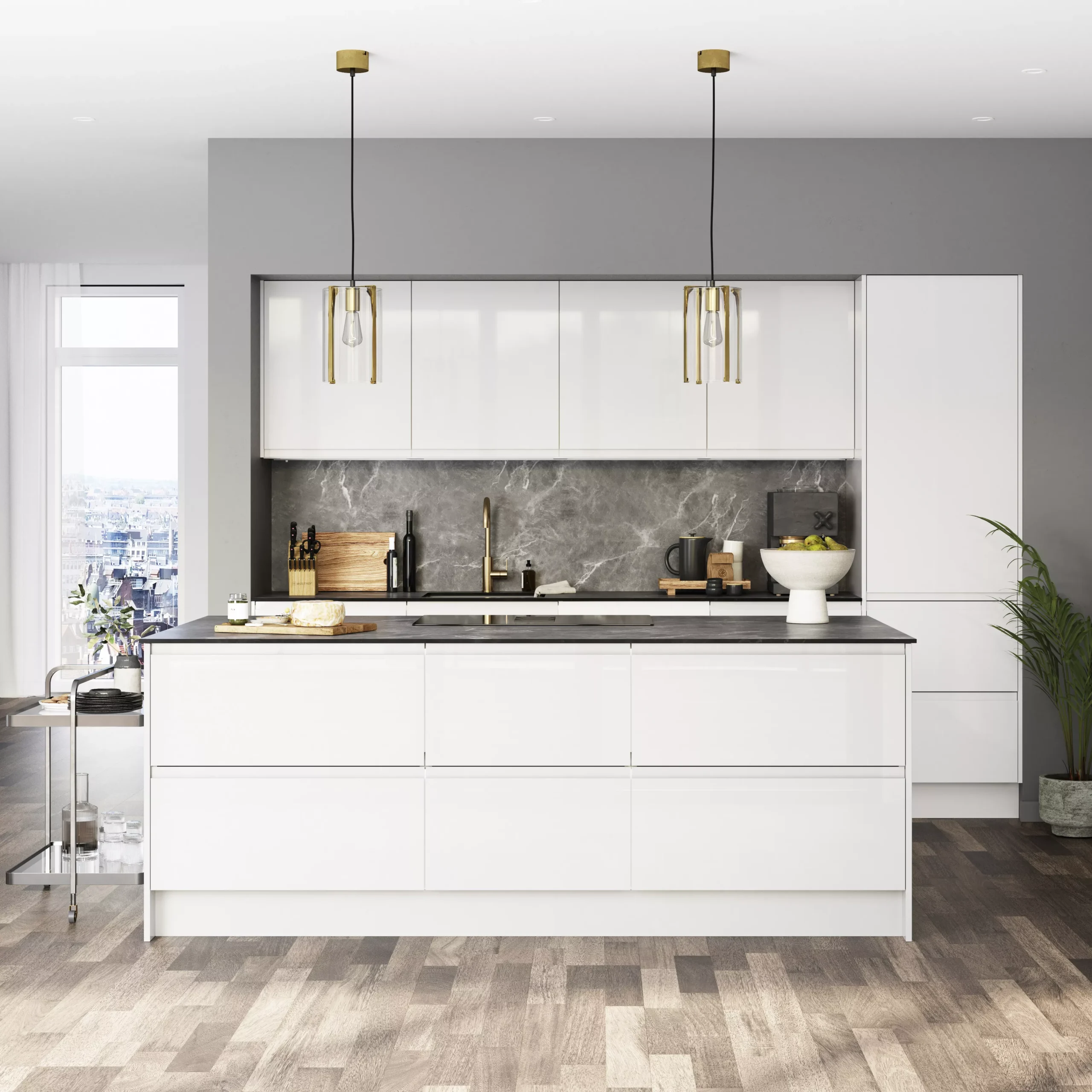 GoodHome Garcinia Gloss Light Grey Integrated Handle Wall Kitchen Cabinet (W)500mm (H)720mm 4 GoodHome Garcinia Gloss Light Grey Integrated Handle Wall Kitchen Cabinet (W)500mm (H)720mm - Image 4