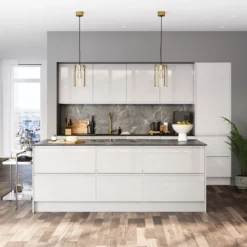 GoodHome Garcinia Gloss Light Grey Slab End Panel (H)2190mm (W)570mm -Goodhome goodhome garcinia gloss light grey slab end panel h 2190mm w 570mm5059340089171 10i