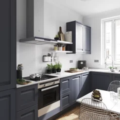 GoodHome Garcinia Matt Stone Integrated Handle Shaker Drawerline Cabinet Door, (W)400mm (H)715mm (T)20mm -Goodhome goodhome garcinia matt stone integrated handle shaker drawerline cabinet door w 400mm h 715mm t 20mm5059340129136 21i