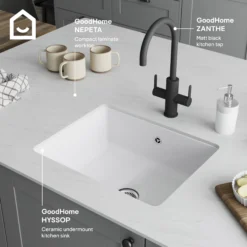 GoodHome Hyssop White Ceramic 1 Bowl Kitchen Sink (W)460mm X (L)565mm 17 GoodHome Hyssop White Ceramic 1 Bowl Kitchen Sink (W)460mm X (L)565mm -Goodhome goodhome hyssop white ceramic 1 bowl kitchen sink w 460mm x l 565mm5059340458441 45i EN