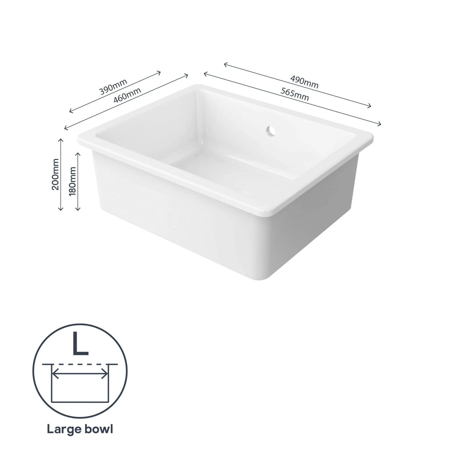 GoodHome Hyssop White Ceramic 1 Bowl Kitchen Sink (W)460mm X (L)565mm 6 GoodHome Hyssop White Ceramic 1 Bowl Kitchen Sink (W)460mm X (L)565mm - Image 6