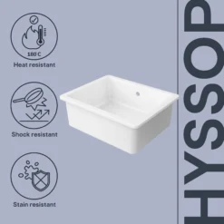 GoodHome Hyssop White Ceramic 1 Bowl Kitchen Sink (W)460mm X (L)565mm 19 GoodHome Hyssop White Ceramic 1 Bowl Kitchen Sink (W)460mm X (L)565mm -Goodhome goodhome hyssop white ceramic 1 bowl kitchen sink w 460mm x l 565mm5059340458441 75c EN