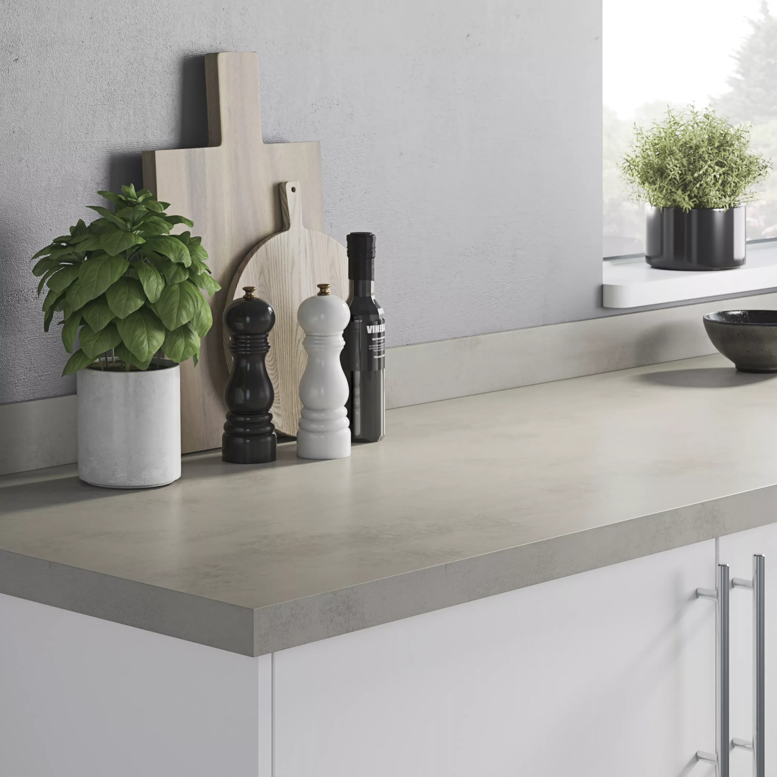 GoodHome Kala Light Grey Concrete Effect Laminate & Particle Board Upstand (L)3000mm 3 GoodHome Kala Light Grey Concrete Effect Laminate & Particle Board Upstand (L)3000mm - Image 3