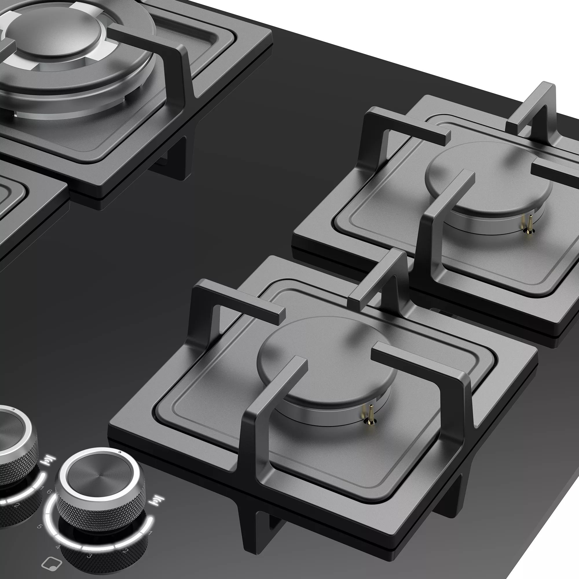 GoodHome Linksense GH60GASLK 4 Burner Black Glass & Steel Gas Hob, (W)590mm 4 GoodHome Linksense GH60GASLK 4 Burner Black Glass & Steel Gas Hob, (W)590mm - Image 4