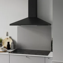 GoodHome LinkSense GHCH90LKBL Black Steel & Glass Chimney Cooker Hood (W)89.8cm - Black -Goodhome goodhome linksense ghch90lkbl black steel glass chimney cooker hood w 89 8cm black5059340446110 01i
