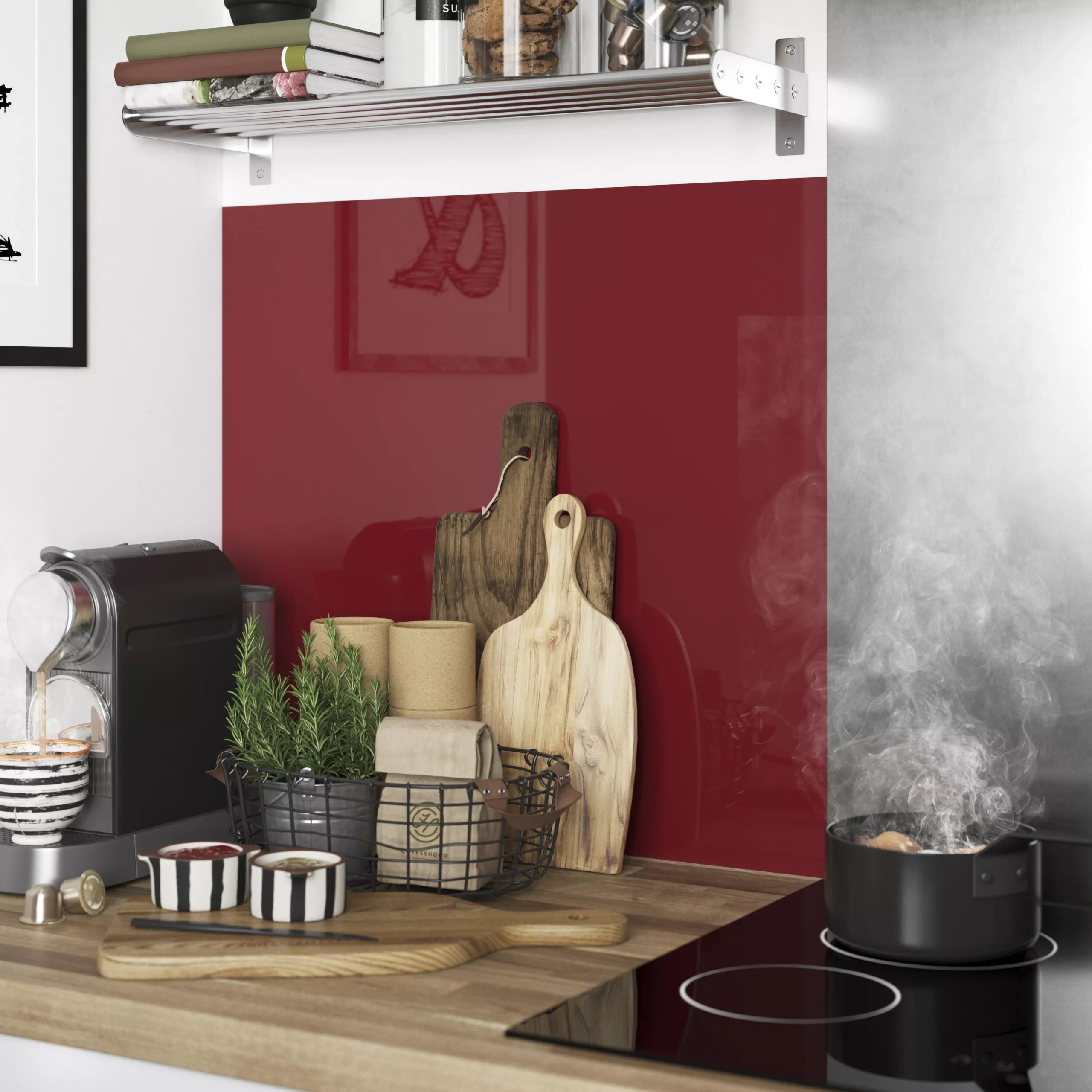 GoodHome Nepeta Gloss Ivory & Red Glass Effect Paper & Resin Back Panel, (H)2000mm (W)600mm (T)3mm 6 GoodHome Nepeta Gloss Ivory & Red Glass Effect Paper & Resin Back Panel, (H)2000mm (W)600mm (T)3mm - Image 6