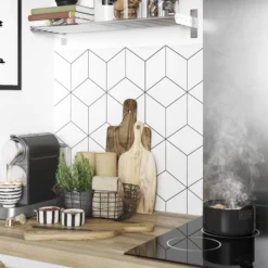 GoodHome Nepeta White Geometric / Smooth Paper & Resin Back Panel, (H)6000mm (W)18000mm (T)3mm -Goodhome goodhome nepeta white geometric smooth paper resin back panel h 6000mm w 18000mm t 3mm3663602636311 01i