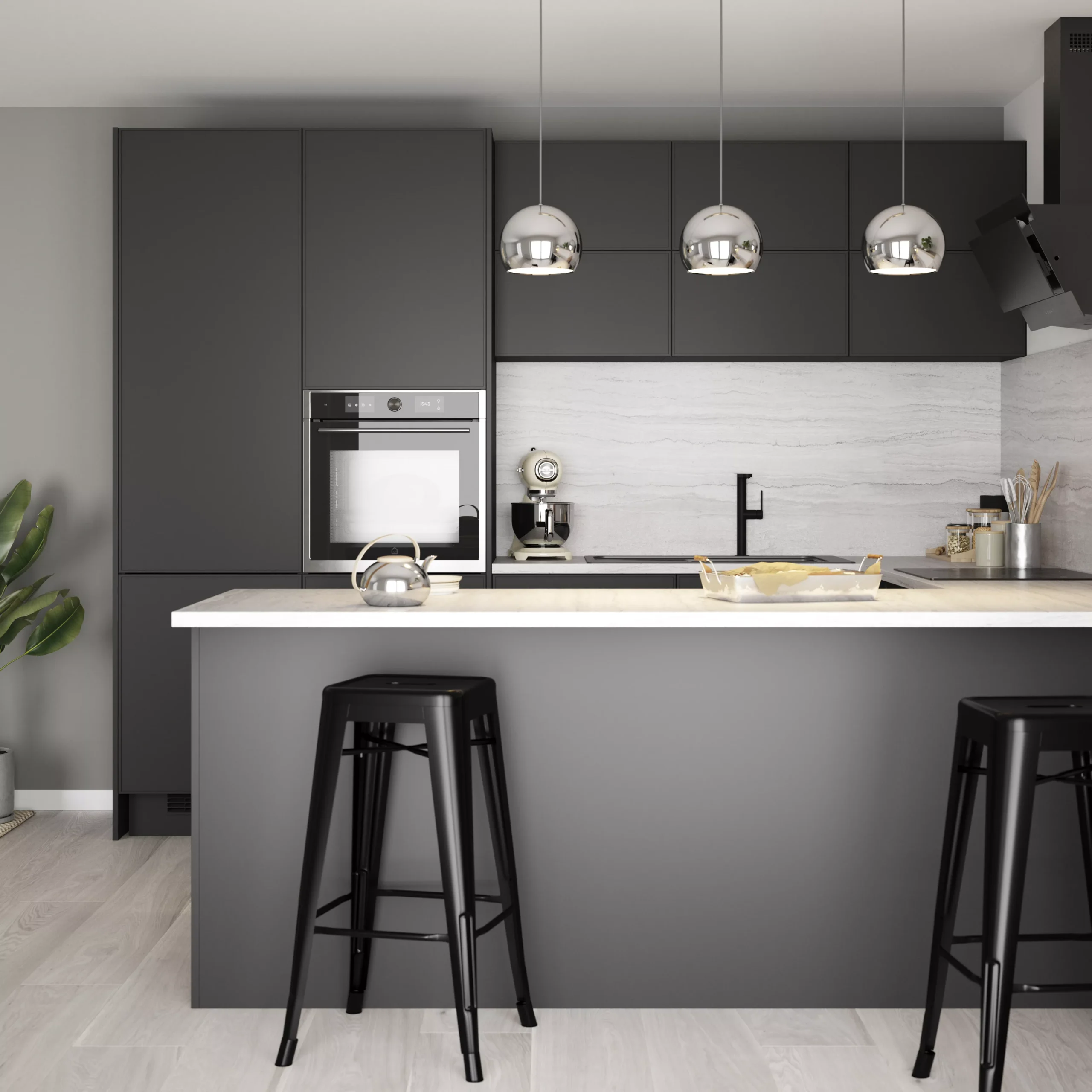 GoodHome Pasilla Matt Carbon Thin Frame Slab Tall Wall Cabinet Door (W)250mm (H)895mm (T)20mm 5 GoodHome Pasilla Matt Carbon Thin Frame Slab Tall Wall Cabinet Door (W)250mm (H)895mm (T)20mm - Image 5