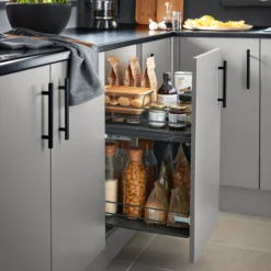 GoodHome Pebre Anthracite Soft Close Runners Pull Out Storage, (H)484mm (W)364mm -Goodhome goodhome pebre anthracite soft close runners pull out storage h 484mm w 364mm3663602480167 03i bq