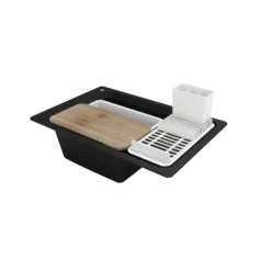 GoodHome Romesco Black Composite Quartz 1 Bowl Sink & Drainer (W)516mm X (L)773mm -Goodhome goodhome romesco black composite quartz 1 bowl sink drainer w 516mm x l 773mm3663602791973 01bq