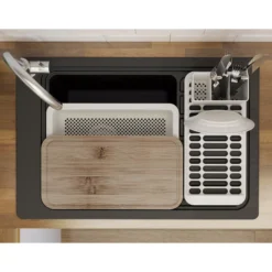 GoodHome Romesco Black Composite Quartz 1 Bowl Sink & Drainer (W)516mm X (L)773mm -Goodhome goodhome romesco black composite quartz 1 bowl sink drainer w 516mm x l 773mm3663602791973 03bq