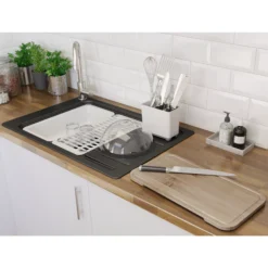 GoodHome Romesco Black Composite Quartz 1 Bowl Sink & Drainer (W)516mm X (L)773mm -Goodhome goodhome romesco black composite quartz 1 bowl sink drainer w 516mm x l 773mm3663602791973 04bq