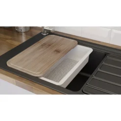 GoodHome Romesco Black Composite Quartz 1 Bowl Sink & Drainer (W)516mm X (L)773mm -Goodhome goodhome romesco black composite quartz 1 bowl sink drainer w 516mm x l 773mm3663602791973 05bq